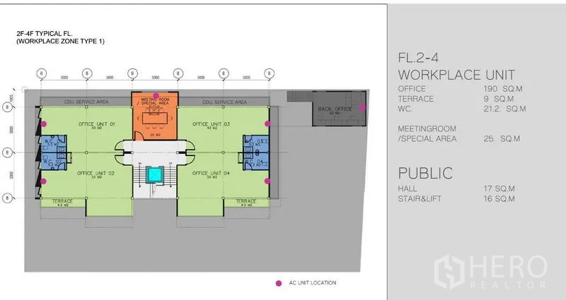 带办公室的家 出租或出售在Phaya Thai, Bangkok - 标准办公楼层平面图，含会议室与露台。