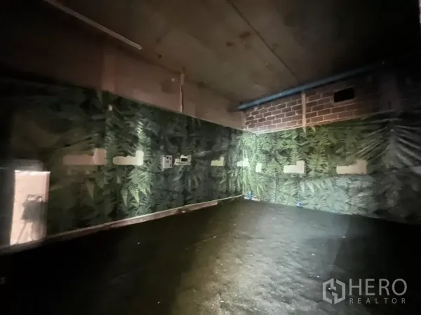 零售空间 出租 - 一层零售空间，绿色主题墙面，工业风毛坯效果。