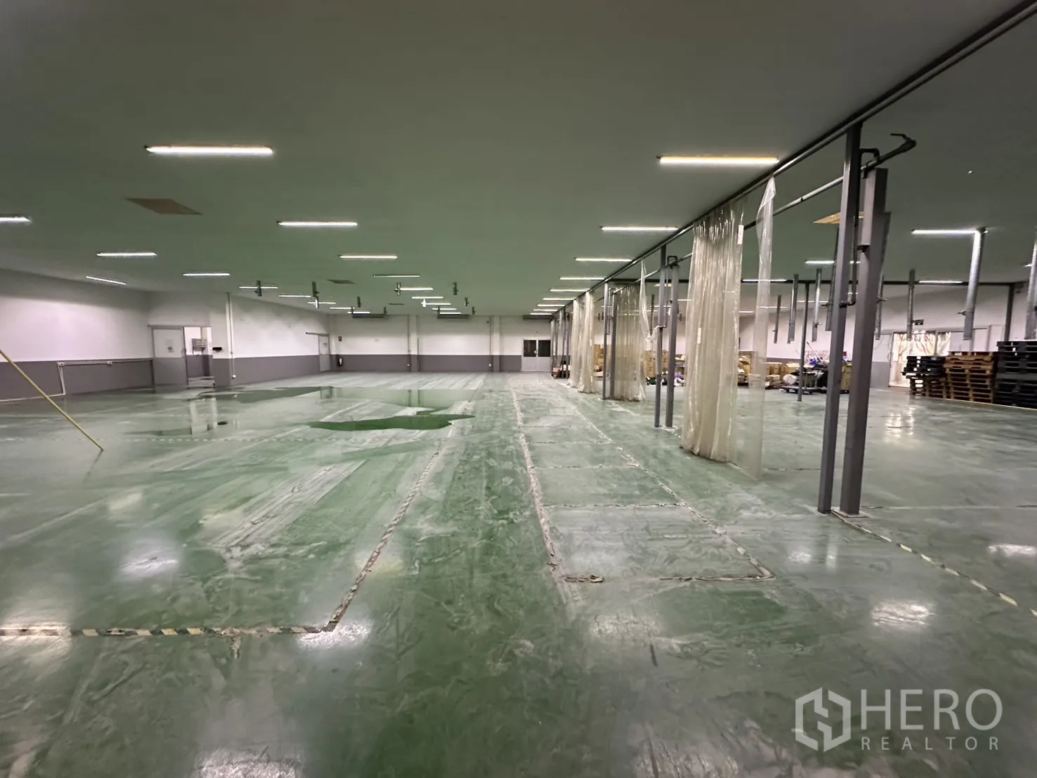 โรงงาน ให้เช่า - โซนผลิตสะอาด ม่านริ้วและไฟเพดานแบ่งพื้นที่ทำงาน