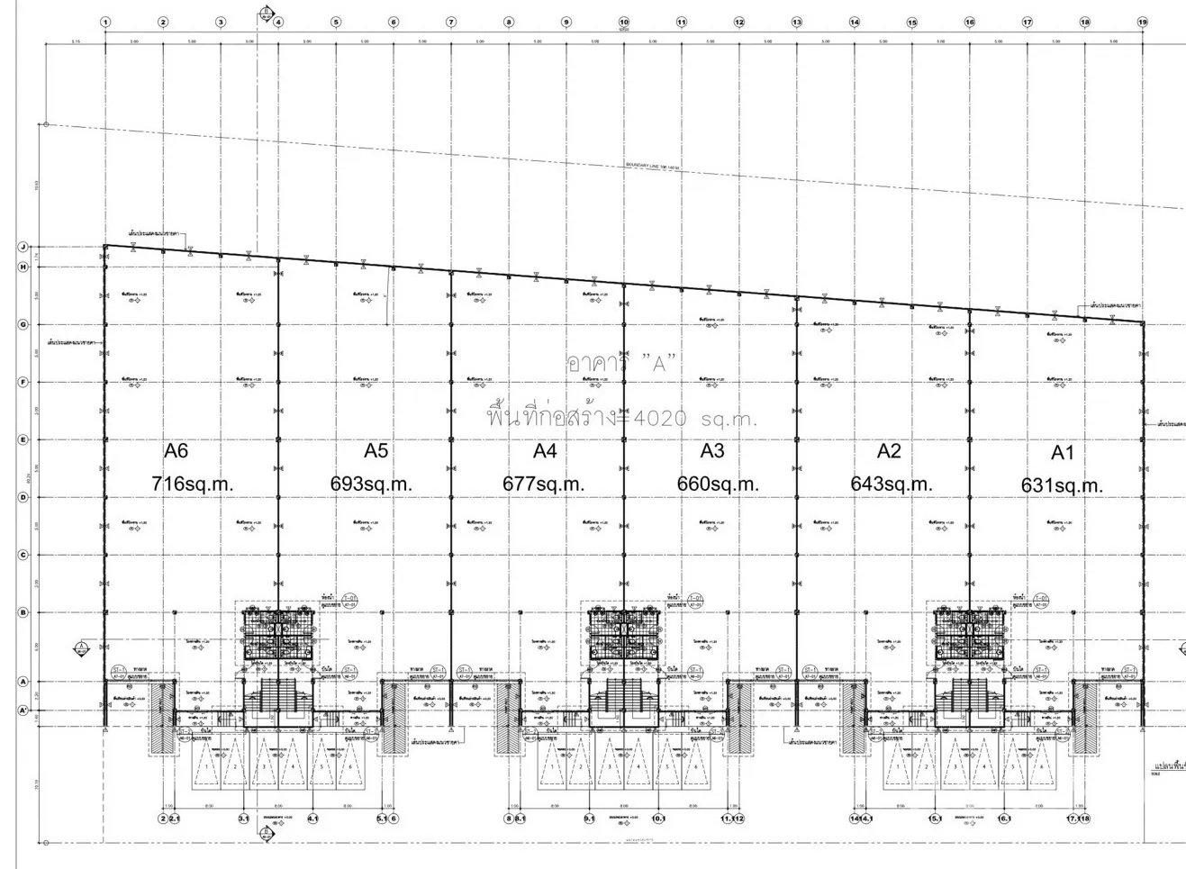工厂 出租在Samut Prakan - 项目平面图，展示各单元布局，含660平方米单元。