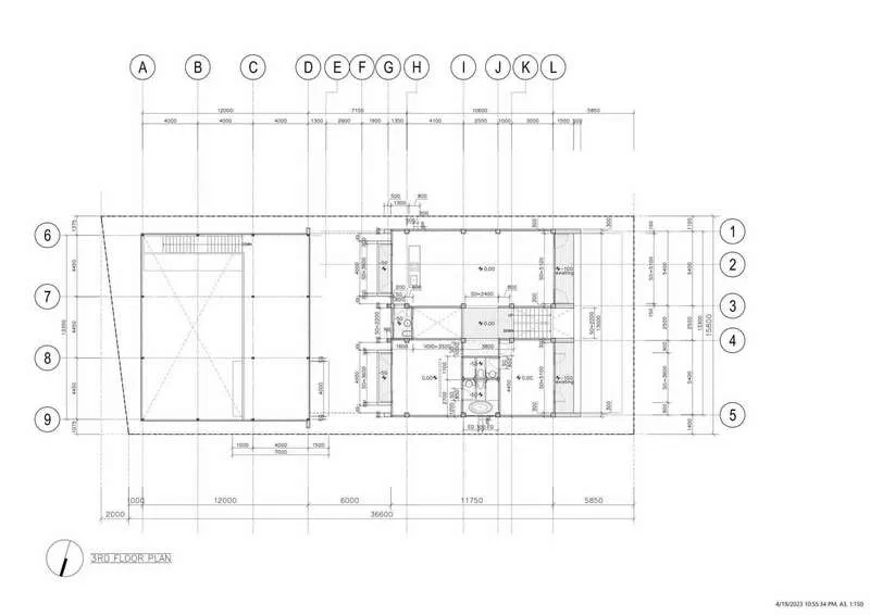 สำนักงานที่บ้าน ให้เช่าหรือขาย - แบบผังชั้น 3 แสดงห้องต่างๆ และทางสัญจร