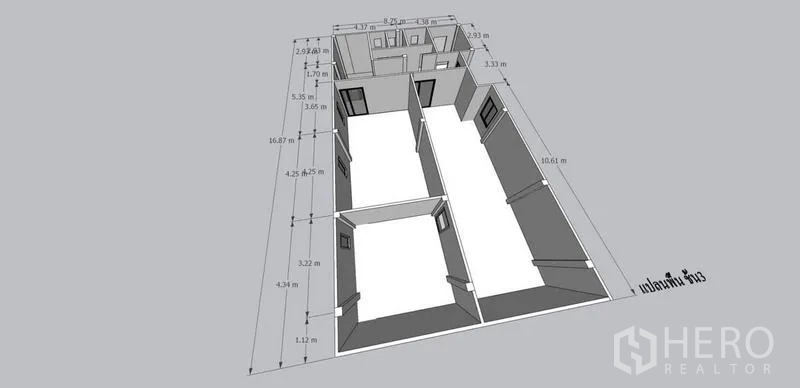สำนักงานที่บ้าน ให้เช่าหรือขายในThanyaburi, Pathum Thani - แปลนพื้น 3 มิติ แสดงขนาดห้องและตัวเลขกำกับ