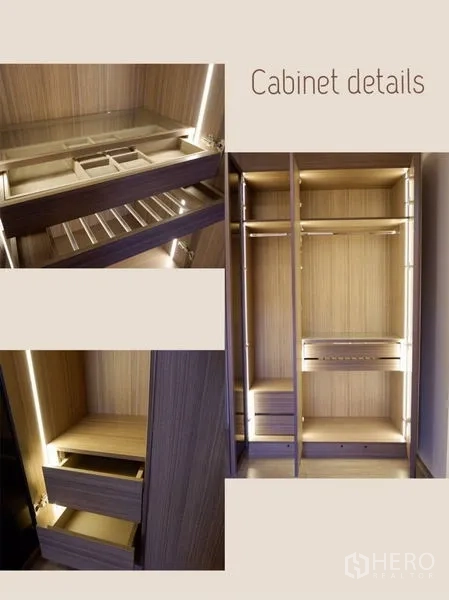 คอนโด ให้เช่าในWatthana, Bangkok - ตู้เสื้อผ้าบิวท์อิน โชว์ลิ้นชักกระจกไฟ LED ชั้นวางของ และพื้นที่แขวนอย่างเป็นระเบียบ