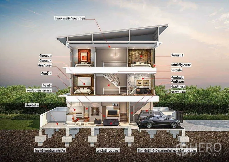Home Office for rent or sale - Three-storey home-office cross-section diagram illustrating room layout.