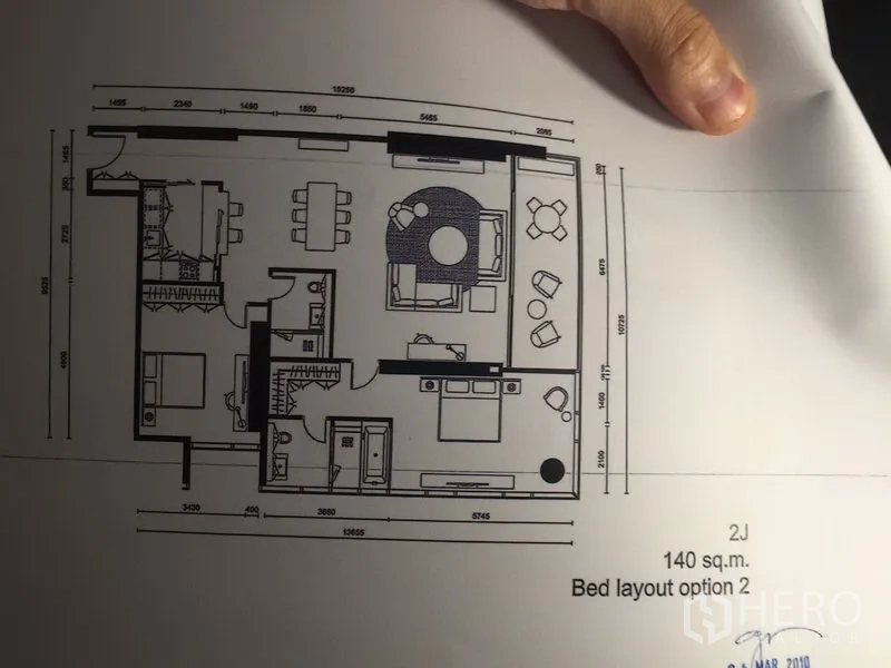 Condominium for rent or sale in Pathum Wan, Bangkok - Floor plan of a 140 sqm two-bedroom condominium layout
