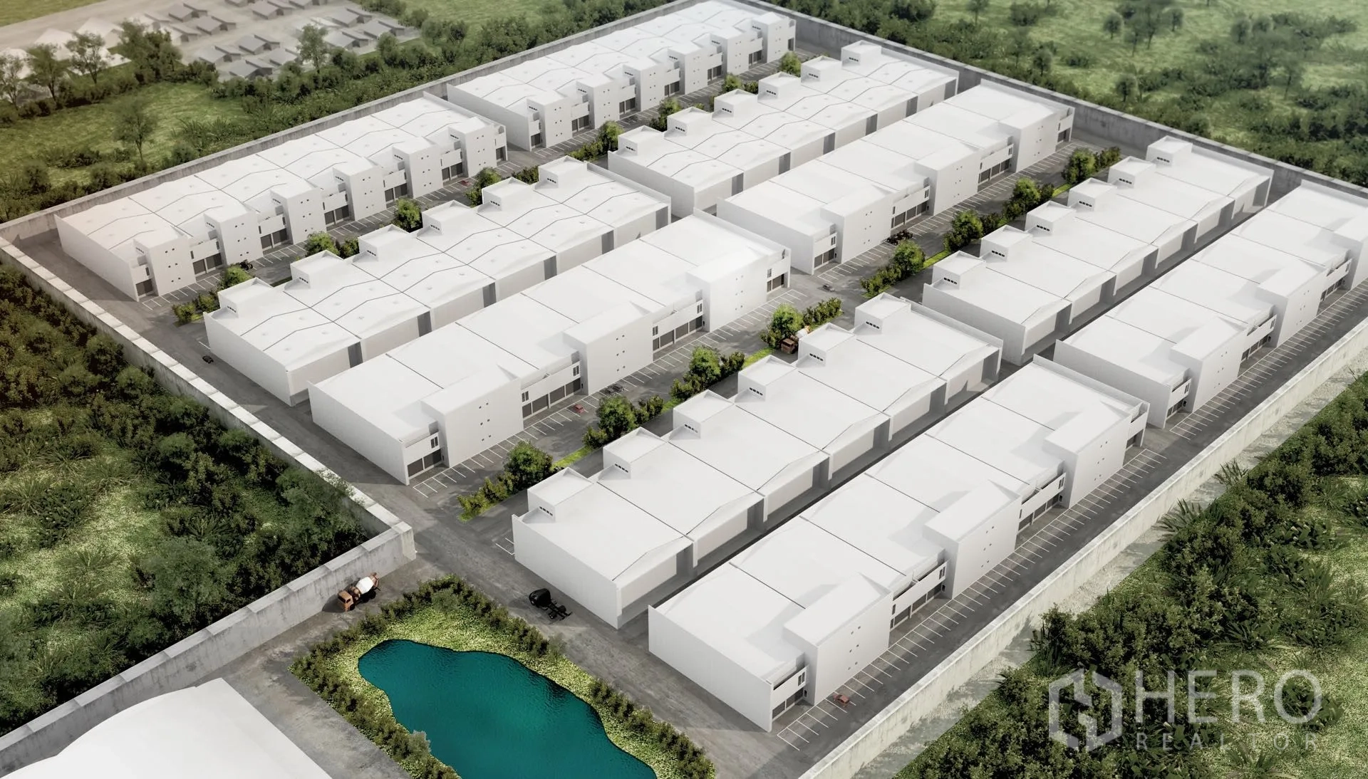 โรงงาน ให้เช่าในPathum Thani - ภาพมุมสูงโครงการนิคมอุตสาหกรรม มีแถวโรงงานหลายยูนิต