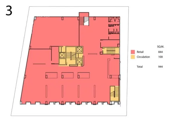 零售空间 出租在Watthana, Bangkok - 三层零售平面图，开放式布局