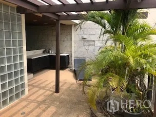 ทาวน์เฮาส์ ให้เช่าหรือขายในYan Nawa, Bangkok - ดาดฟ้าพร้อมระแนงไม้ เคาน์เตอร์ซิงก์ และกระถางปาล์ม