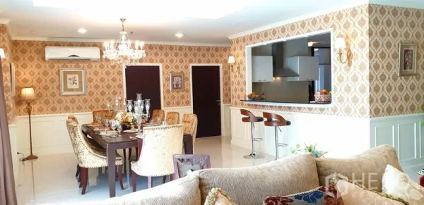 อพาร์ทเมนท์ ให้เช่าในWatthana, Bangkok - พื้นที่รับประทานอาหารหรู โคมระย้า ติดบาร์ทานข้าวและทางไปห้องนอน