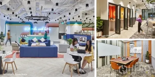 办公空间 出租在Pathum Wan, Bangkok - 接待与活动休息区、私密电话间以及配白板的会议室拼图