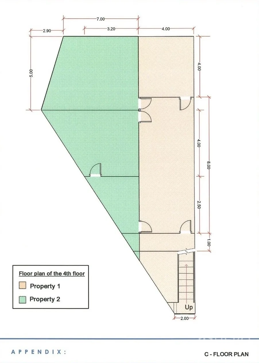 Shophouse for rent in Watthana, Bangkok - Fourth-floor plan with divided spaces and stair access.