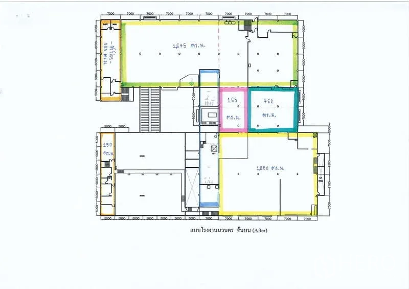 Factory for rent in Khlong Luang, Pathum Thani - Factory floor plan drawing highlighting different zones and areas