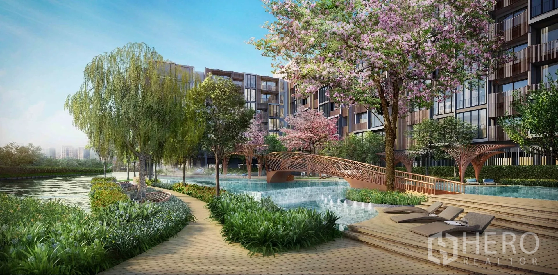 คอนโด ให้เช่าในWatthana, Bangkok - สระว่ายน้ำสไตล์รีสอร์ตริมคลอง พร้อมสะพานไม้โค้ง ในคอนโดโลว์ไรส์ย่านวัฒนา กรุงเทพฯ