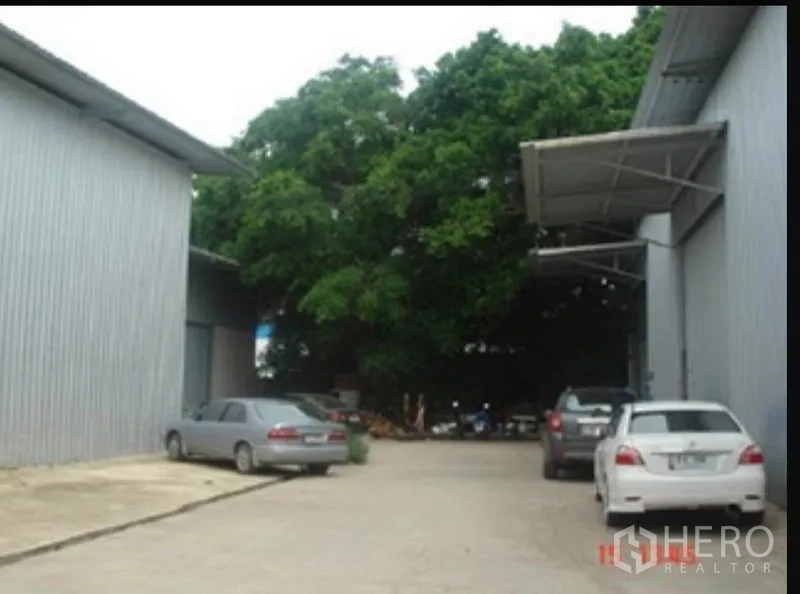 คลังสินค้า ให้เช่าในSai Mai, Bangkok - ทางสัญจรระหว่างตัวโกดัง มีที่จอดรถและต้นไม้ใหญ่ให้ร่มเงา
