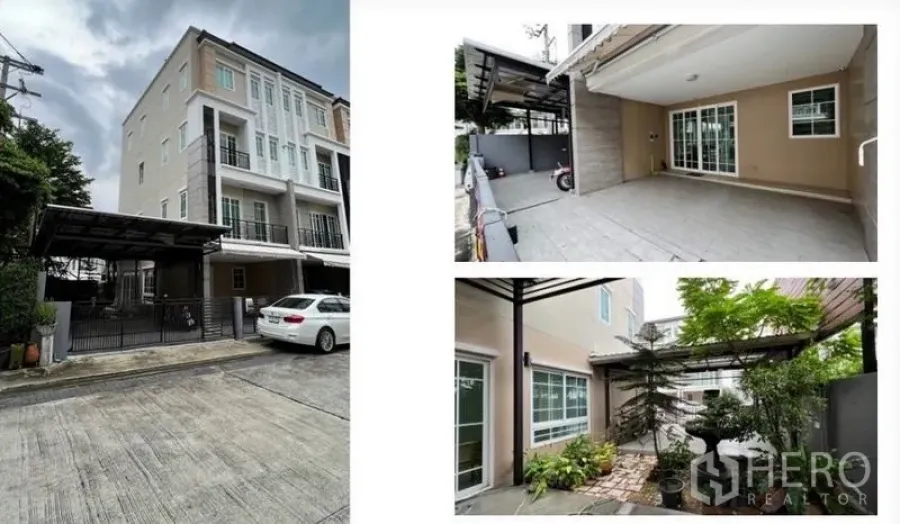 สำนักงานที่บ้าน ให้เช่า - มุมมองจากถนนของโฮมออฟฟิศ 4 ชั้น ทันสมัย พร้อมที่จอดรถมีหลังคา