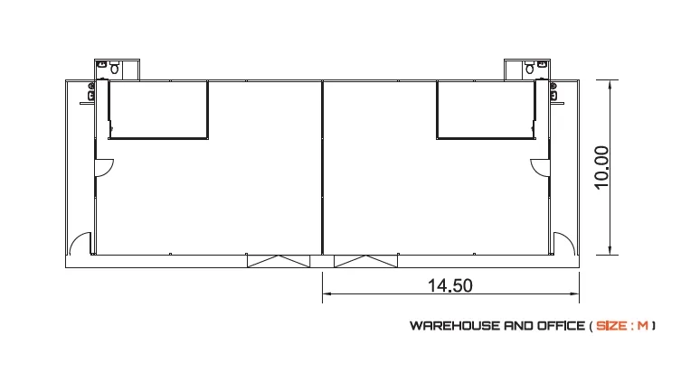 仓库 for rent in Bueng Kum, Bangkok - 145平方米仓库平面图，显示两处办公室与卫生间布局。