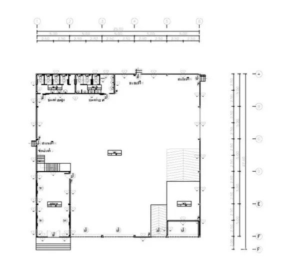 Warehouse for rent in Bang Phli, Samut Prakan - Warehouse floor plan showing a large open storage hall with offices and restrooms.