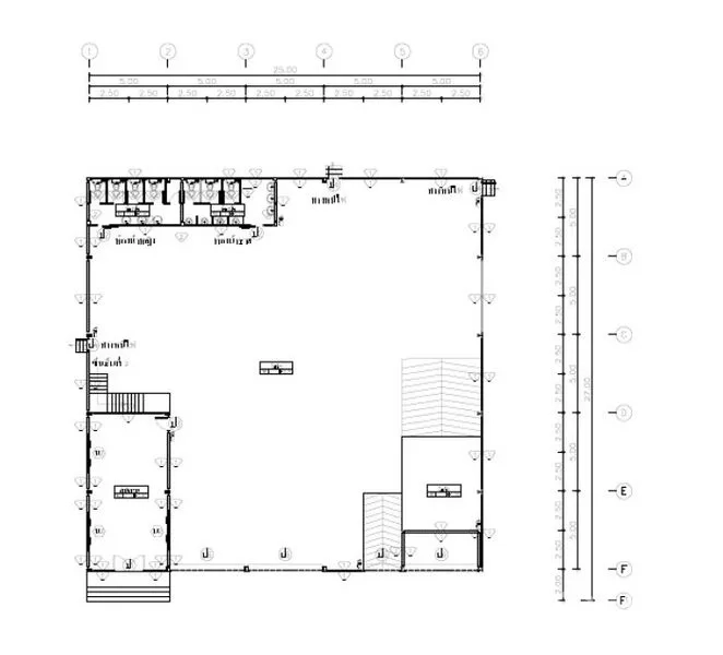 Warehouse for rent in Bang Phli, Samut Prakan - Warehouse floor plan showing a large open storage hall with offices and restrooms.