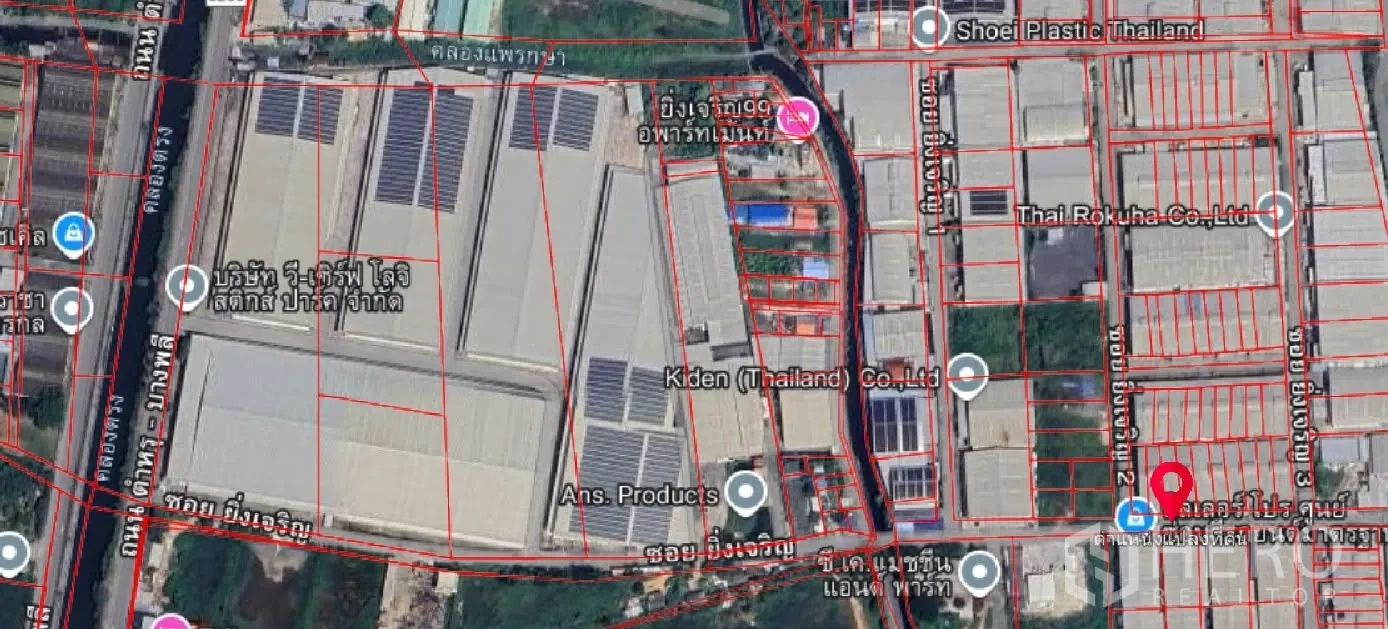 Factory for rent or sale in Bang Phae, Ratchaburi - Satellite map view showing an industrial zone with warehouses and roads.