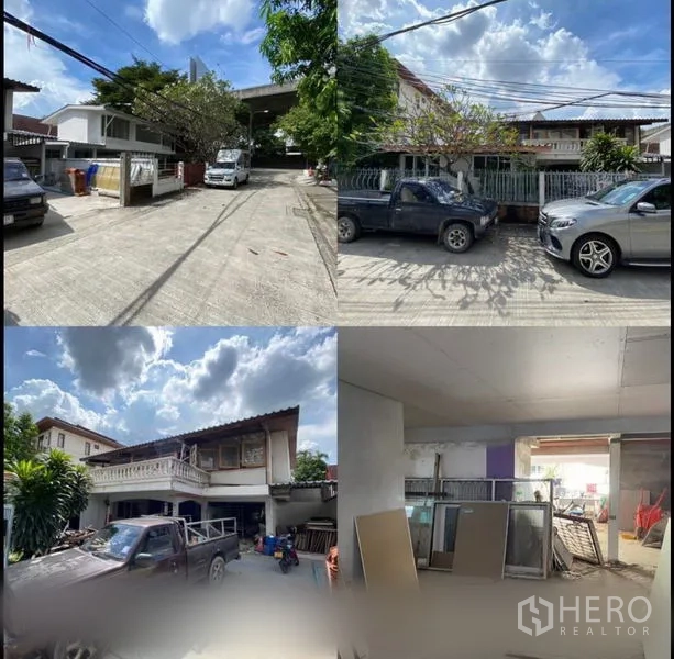 Home Office for rent in Suan Luang, Bangkok - Approach road and facade of a low-rise home office with driveway and on-site parking in a quiet lane.