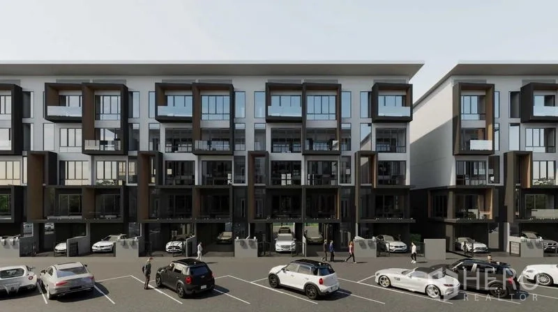 สำนักงานที่บ้าน ให้เช่า - อาคารโฮมออฟฟิศเรียงแถวสมัยใหม่ พร้อมที่จอดรถด้านหน้าโครงการ