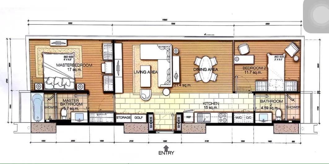 Condominium for rent or sale in Ratchathewi, Bangkok - Floor plan showing an 84 sqm two-bedroom, two-bathroom condominium layout.