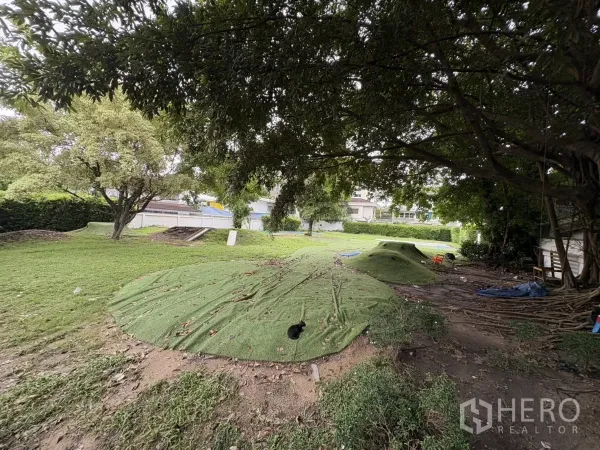 ที่ดิน ให้เช่าในWatthana, Bangkok - พื้นที่ภายในที่ดิน มีร่มเงาต้นไม้ใหญ่ เนินหญ้า และพื้นที่โล่ง