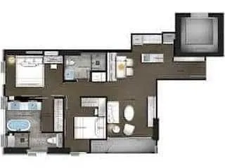 Condominium for sale in Bang Rak, Bangkok - Floor plan showing 77 sqm two‑bedroom, two‑bathroom condominium layout.