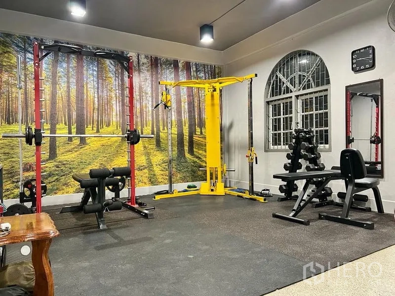 Shophouse for sale in Bang Kho Laem, Bangkok - Private gym with squat rack, cable machine and free weights.