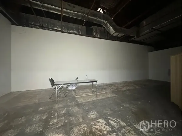 พื้นที่ขายปลีก ให้เช่า - ภาพกว้างของยูนิตแบบเปลือกอาคาร มีผนังโล่งและเพดานสไตล์อุตสาหกรรม