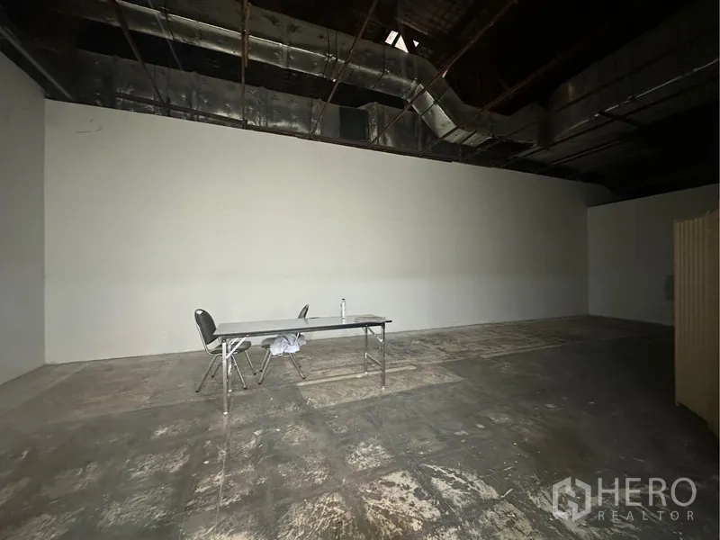 พื้นที่ขายปลีก ให้เช่า - ภาพกว้างของยูนิตแบบเปลือกอาคาร มีผนังโล่งและเพดานสไตล์อุตสาหกรรม