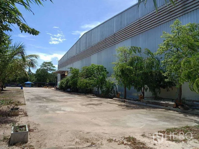 工厂 出售在Chachoengsao - 工厂侧边服务通道，树木成排遮阴。