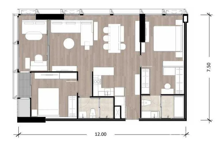 Condominium for sale in Sathon, Bangkok - Floor plan showing an 88 sqm, 2-bedroom, 2-bathroom condominium layout.