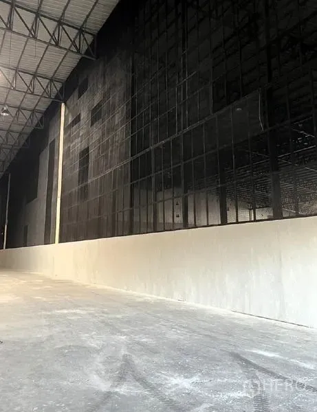 Warehouse for rent in Bang Pakong, Chachoengsao - High-clearance warehouse interior showing tall wall cladding and smooth concrete floor.