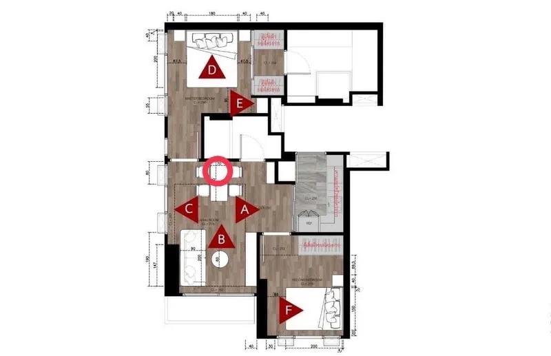 Condominium for rent in Samut Prakan - Two-bedroom condominium floor plan layout.