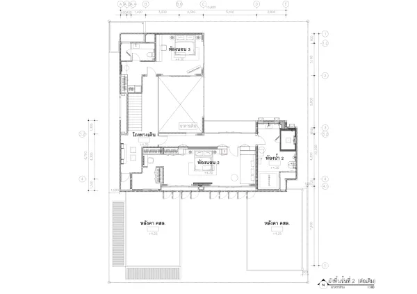 Detached House for sale in Bang Phli, Samut Prakan - Second-floor architectural floor plan with bedrooms and bathrooms labeled.