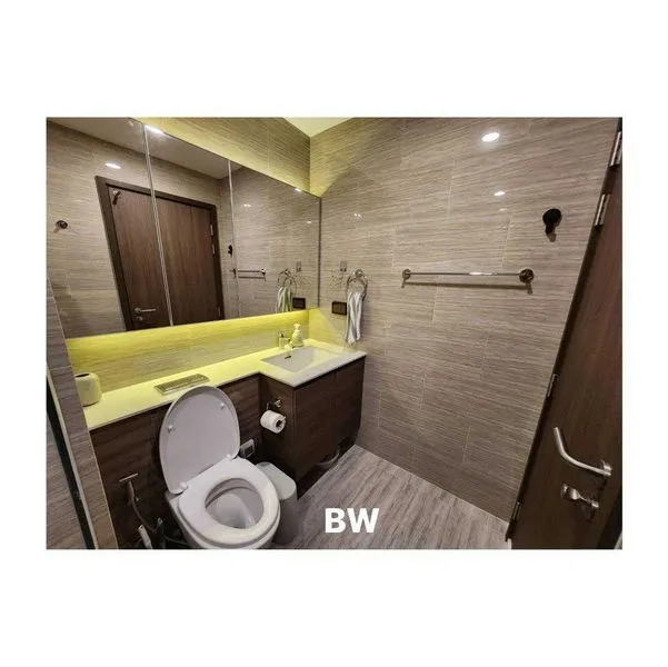 Condominium for rent in Phra Khanong, Bangkok - Secondary bathroom with backlit mirror, vanity and toilet