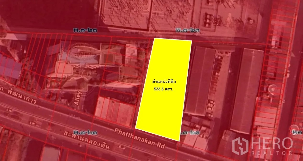 ที่ดิน ขายในSuan Luang, Bangkok - แผนที่ผังเมืองแสดงแปลงสีเหลืองอยู่ในโซนสีแดง