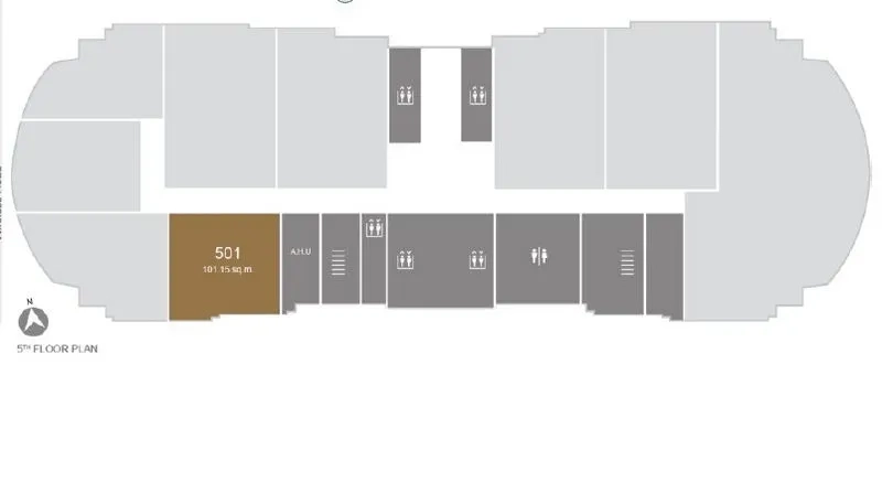 办公空间 出租 - 约101平方米办公单元的楼层平面图，位于中部楼层，靠近电梯。