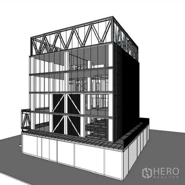 办公空间 出租或出售在Suan Luang, Bangkok - 剖透效果图：多层开放式楼板与核心筒布局。
