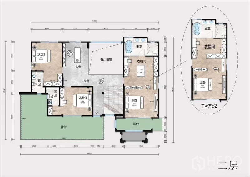 บ้าน ขายในLat Krabang, Bangkok - ผังชั้นสองแสดง 3 ห้องนอน ห้องทำงาน และระเบียง พร้อมทางเลือกห้องนอนใหญ่