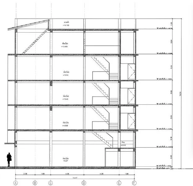 店屋 出租在Pathum Wan, Bangkok - 多层商铺剖面图，显示内部楼梯与各楼层标注。