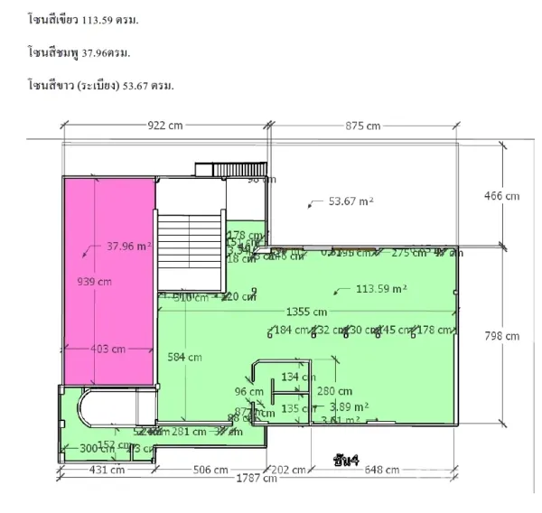 พื้นที่ขายปลีก ให้เช่าในBang Rak, Bangkok - ผังห้องแสดงโซนภายในและระเบียงภายนอกพร้อมขนาดโดยละเอียด