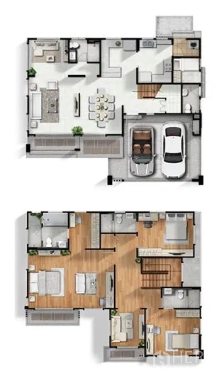 Detached House for sale in Suan Luang, Bangkok - Two-storey detached house floor plan showing room layout and parking.