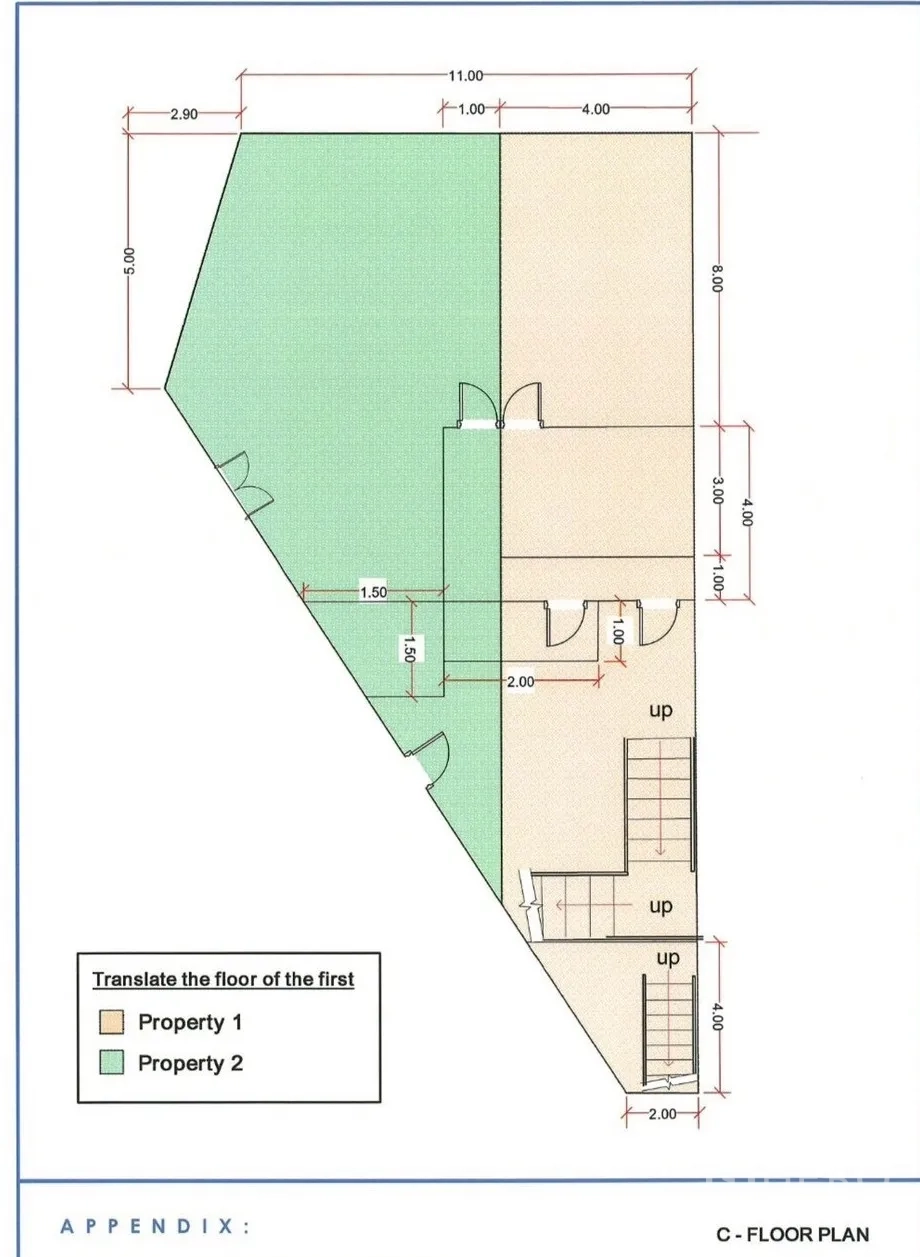Shophouse for rent in Watthana, Bangkok - First-floor plan showing split retail areas and staircases.