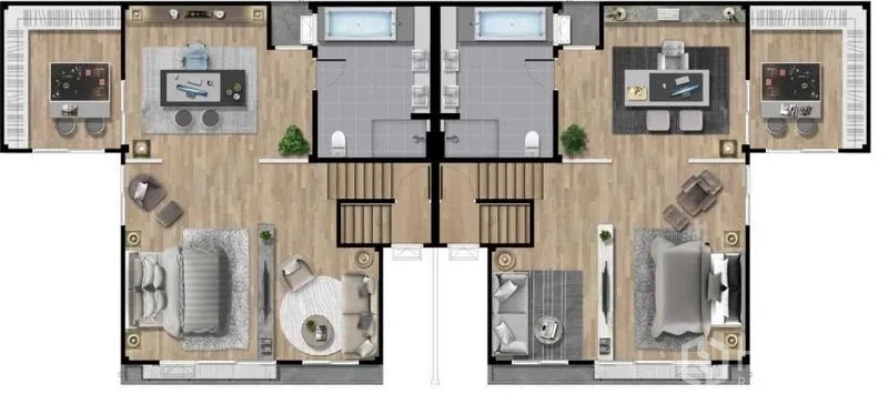 Detached House for sale in Prawet, Bangkok - Top-floor plan featuring spacious master suites, a family lounge, and large bathrooms.