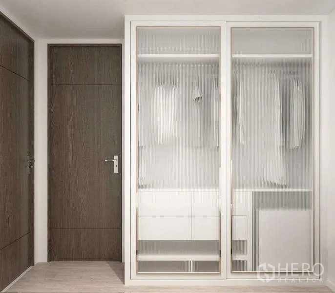 คอนโด ขาย - ภาพเรนเดอร์ตู้เสื้อผ้าบานเลื่อนกระจกลอนพร้อมลิ้นชัก