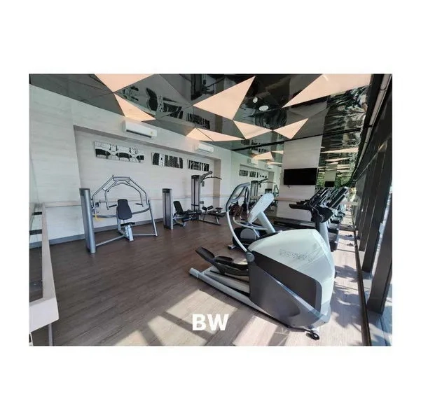 Condominium for rent in Phra Khanong, Bangkok - Gym with cardio machines and elliptical trainers beside floor-to-ceiling glass