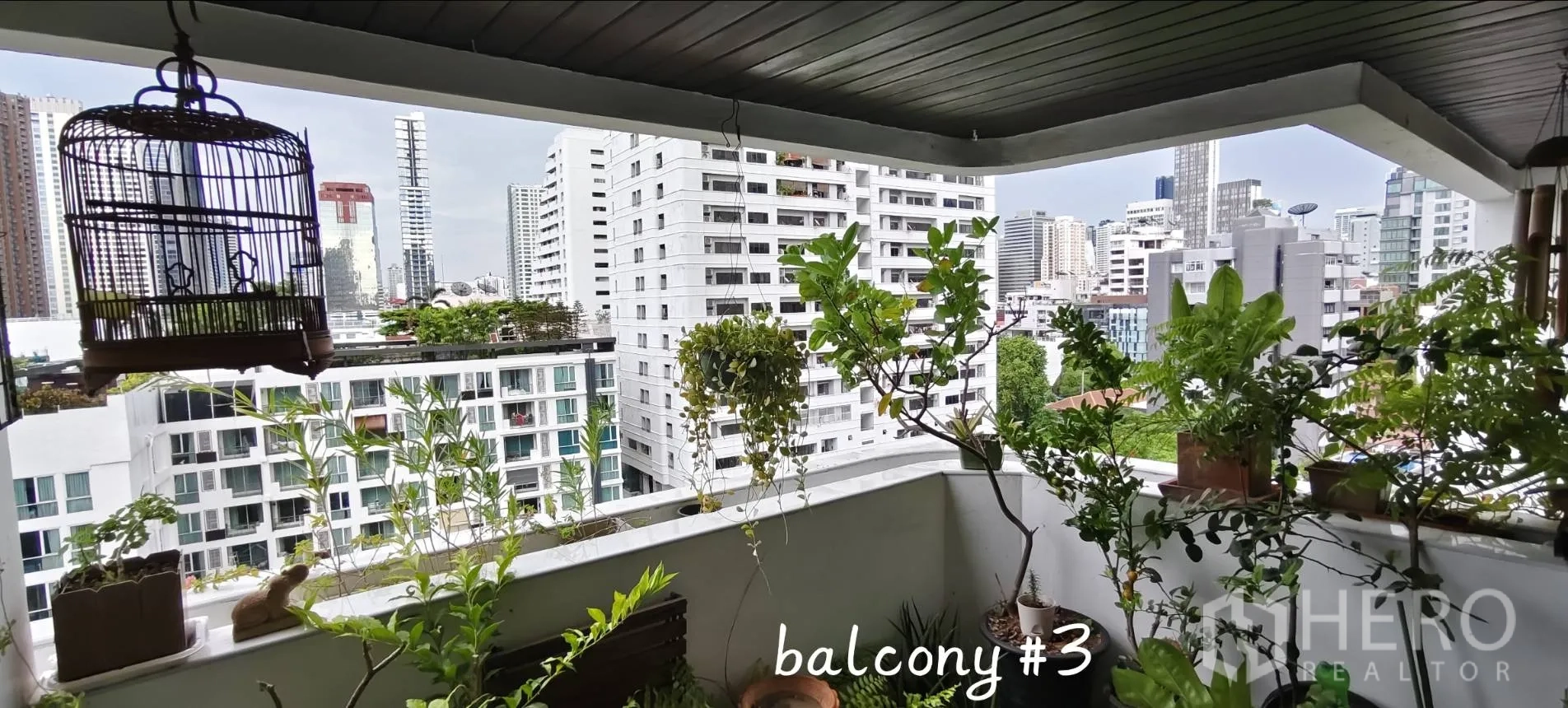 คอนโด for rent in Watthana, Bangkok - ระเบียงที่สามพร้อมกระถางต้นไม้และวิวสกายไลน์เปิดโล่ง