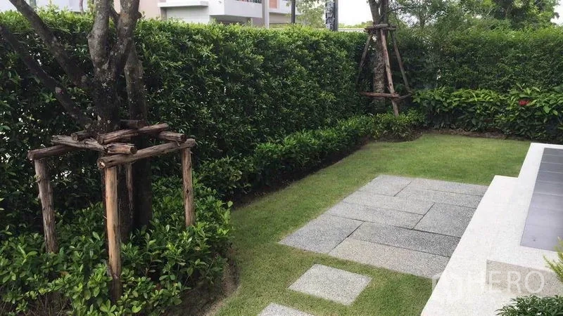 Detached House for sale in Pak Kret, Nonthaburi - Private landscaped garden with hedges, mature tree and stone pathway